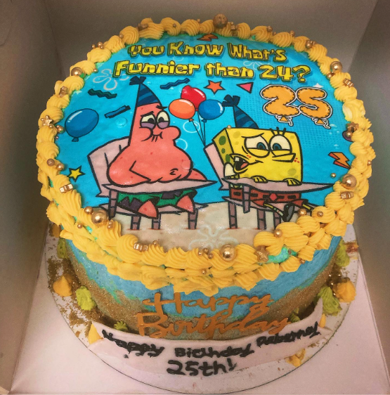 Fun SpongeBob themed birthday cake with colorful frosting